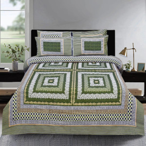 Elaganza Mehndi Dark 4 Pillow Multani Bedsheet Set